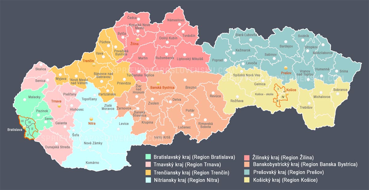 Okresy - rozloha - Slovensko -mapa